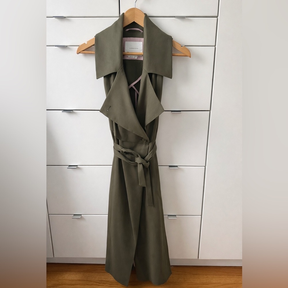 Anthropologie Hollis Tie-Front Trench Vest Olive Green Linen Blend | Size XS - Picture 4 of 10